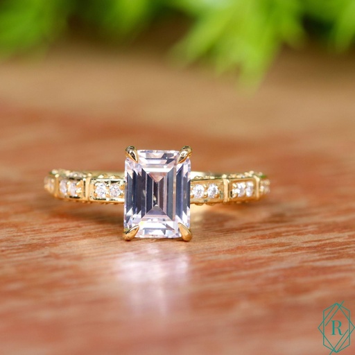 Antique Vintage Ring, Emerald Cut Colorless Engagement Ring, Unique Wedding Ring, Anniversary Gift Ring, Art Deco Ring