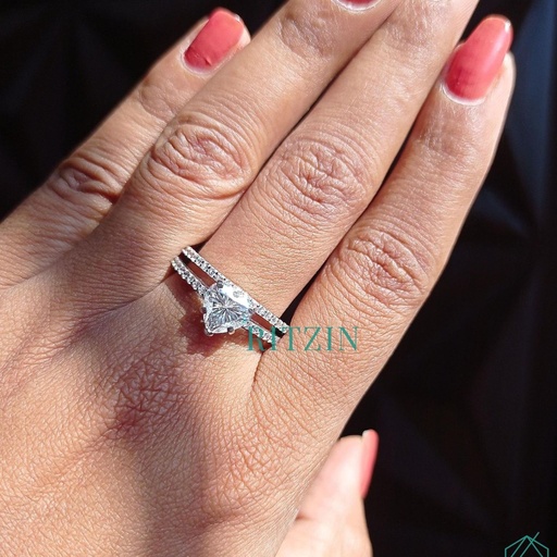 Antique  Heart Cut Colorless Bridal Set, Engagement Ring, Wedding Band, Vintage Wedding Set in Solid White Gold