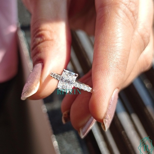 Radiant Cut Colorless Ring  Engagement Ring, Wedding Ring, 10k/14k/18k White Gold Ring, Anniversary Gift Ring