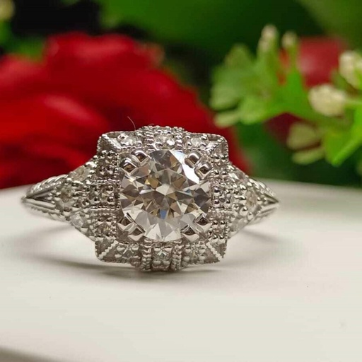 Colorless Round Cut  Vintage Ring For Women | Art Deco Solid 14K Gold Anniversary Gift With  Bridal Design