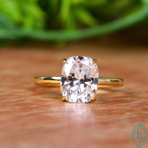  Elongated Cushion Colorless Solitaire Ring | Yellow Gold Ring | Engagement Ring | Wedding Ring | 10k/14k/18k Solid Gold Ring