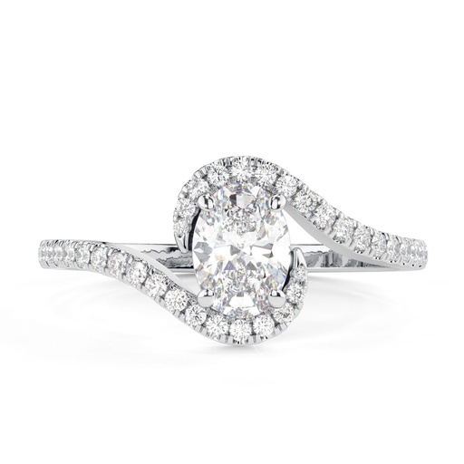 Unique Twisted Design Halo Look Diamond Engagement Ring,  Oval Cut Diamond, 14K White Gold, Natural Diamond Engagement Ring