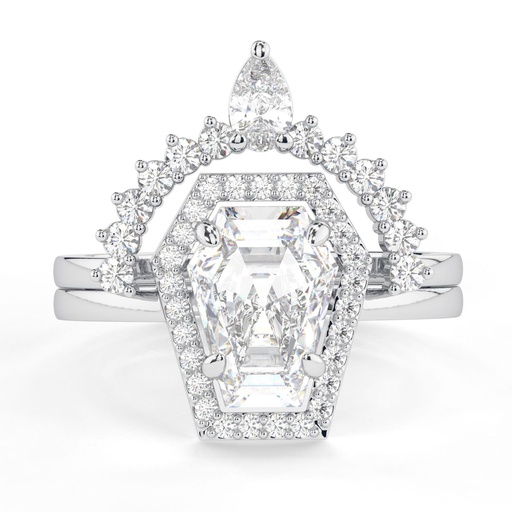  Coffin Cut Solitaire Engagement Ring Coffin  Bridal Set Ring 14K Gold Art Deco Wedding Set For Bridal Engagement Ring Sets