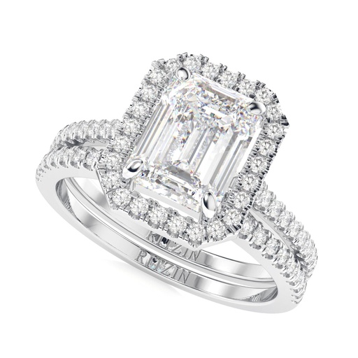  Engagement and Wedding Ring Set - Vintage Style Emerald Cut Lab Grown Diamond Engagement Ring with  14k White Gold