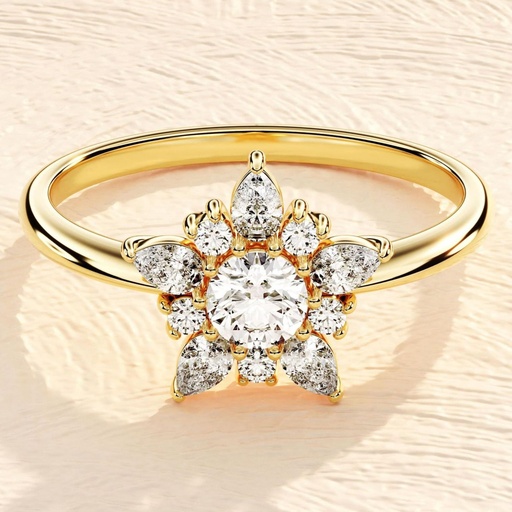  Moissanite Floral Engagement Ring / 14K Solid Gold Round and Pear Cluster Ring / Vintage Floral Promise Ring / Gift for Women
