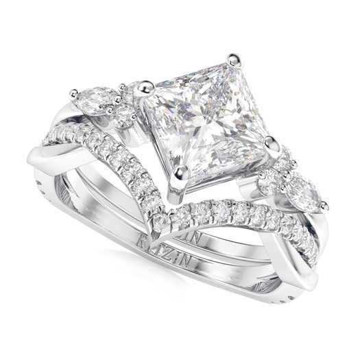 Princess Cut  Engagement Ring Set Unique Twisted Wedding Band Rose Gold Art Deco Wedding Ring Set Vintage Bridal Set