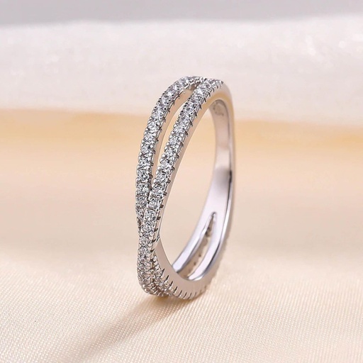 Round Moissanite Cross Over Womens Band/3/4 Eternity Wedding Band/Solid 18K Gold Moissanite Band/Criss Cross Anniversary Gift For Her/X Ring