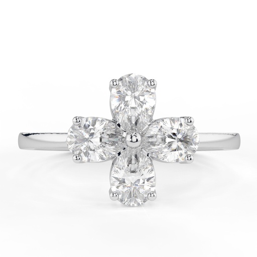 14k Clover Engagement Ring, Solid Gold Four Leaf Promise Ring Women,Nature Inspired Ring,Dainty Pear Cz Ring, Flower Anniversary Ring