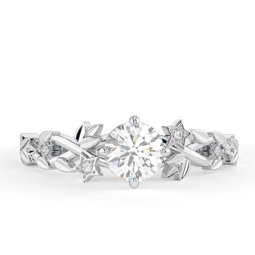 Round engagement ring Nature-inspired Rose gold diamond ring Vintage leaf art deco Lab grown diamond ring Wedding gift for her