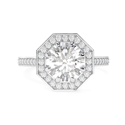 Round Cut Moissanite 14K White Gold Ring / Moissanite Hexagon Shape Halo Ring / Women's Wedding Gift Ring / Birthday Gift For Your Wife