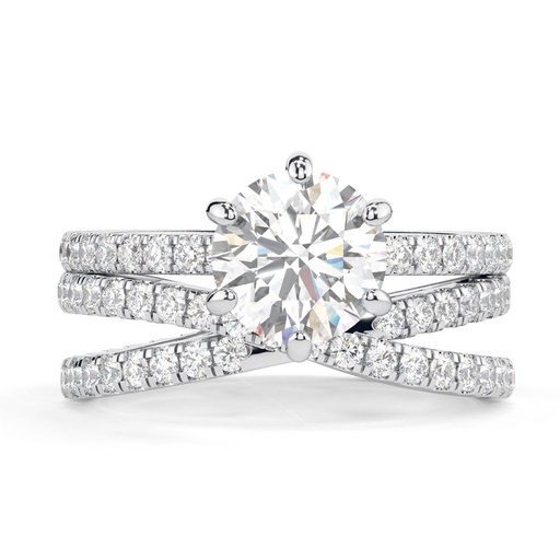  Round Simulated Diamond Engagement Ring Set, 6 Prong Diamond Rose Gold Plated Ring Set, Cross Over Band, Wedding Anniversary Ring