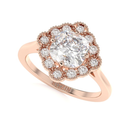  Cushion cut Lab Grown Diamond Halo Engagement Ring, 14K Solid Gold Art Deco Ring, IGI Certified Floral Ring, 18K Gold 