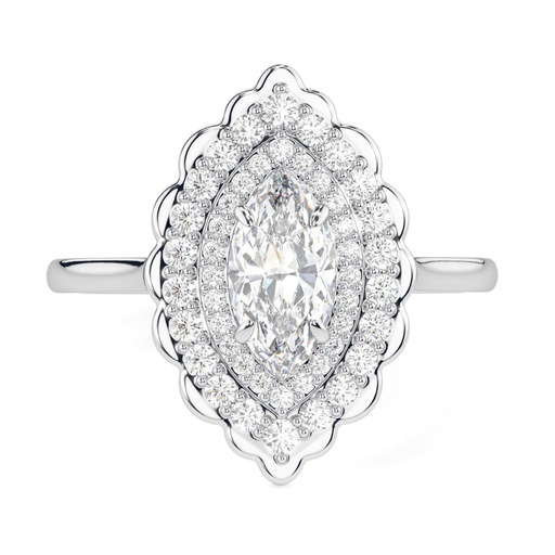 Marquise Halo  Engagement Ring / Vintage Cluster 14K Solid White Gold Ring / Bridal Wedding Ring For Your Women