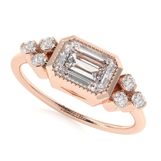 1.00 CT Emerald Cut Colorless Moissanite Engagement Ring, Milgrain Bezel Set Ring, Vintage Art Deco Ring For Women,  7 Stone Wedding Ring for Bridal