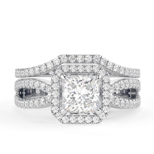 Split Shank  Engagement Ring Set Halo Bridal Ring Set Contour Diamond Matching Ring Gold Infinity Ring Promise Ring