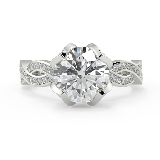 Round Cut Moissanite Engagement Ring, Halo Ring, 14k Solid White Gold Half Eternity Wedding Ring, Promise Anniversary Ring For Her