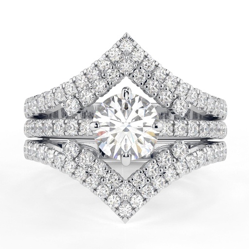 Round Cut Diamond Hidden Halo Heavy Unique Style Trio Set Ring for Women
