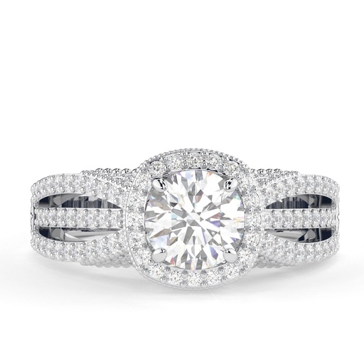 Round Cut Diamond Halo Split Shank Vintage Unique Heavy Anniversary Ring for Women