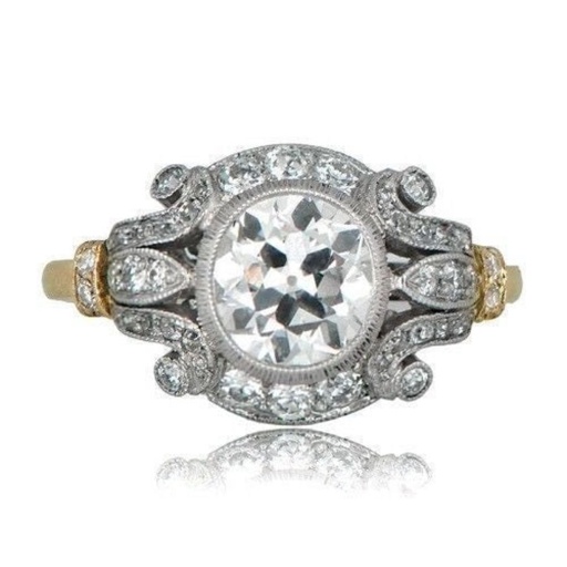 Round Diamond Vantage Art Deco Engagement ring, Gift Ring, Promise Ring, Antique Ring,  Silver Ring,  Ring, Anniversary Wedding Ring