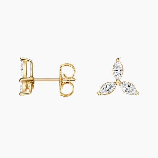Marquise Cut Earrings for Women, Yellow Gold 3 Stone Stud Earrings, Gift for Her