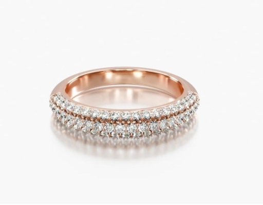 Round Cut Diamond 3 Row Half Eternity Wedding Band for Women