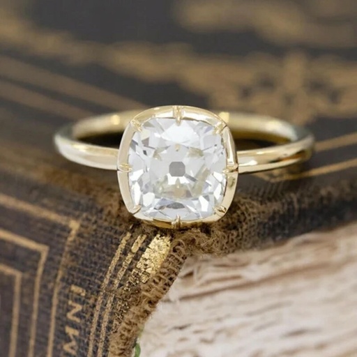 Old Mine Cushion Cut Moissanite Engagement Ring / OMC Moissanite Vintage Solitaire 14K Gold Ring / Handmade Moissanite Gift Ring For Her