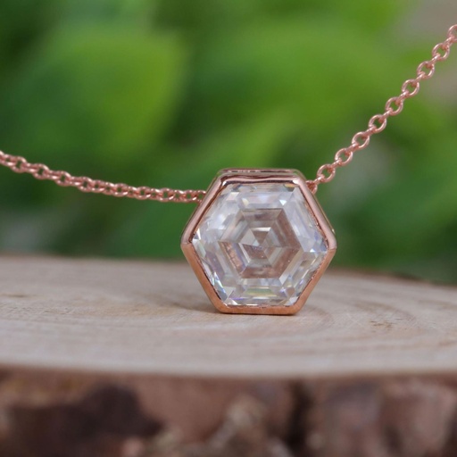 Hexagon Step Cut Colorless Pendant, Bezel Set Pendant, Charm Pendant, Vintage Jewelry, Wedding Necklace, Gift For Her