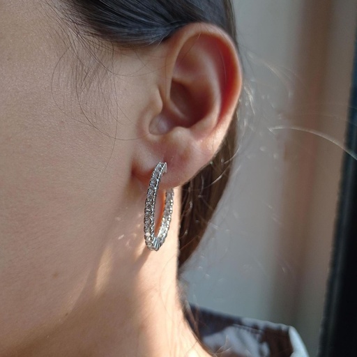  Inside Out Hoop Earrings,  Round Stone Anniversary Gift Earrings, Custom Order, Wedding Gif, Fine Jewelry