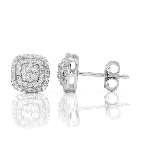  Round Diamond Two Line Halo Prong Set Stud Earrings 