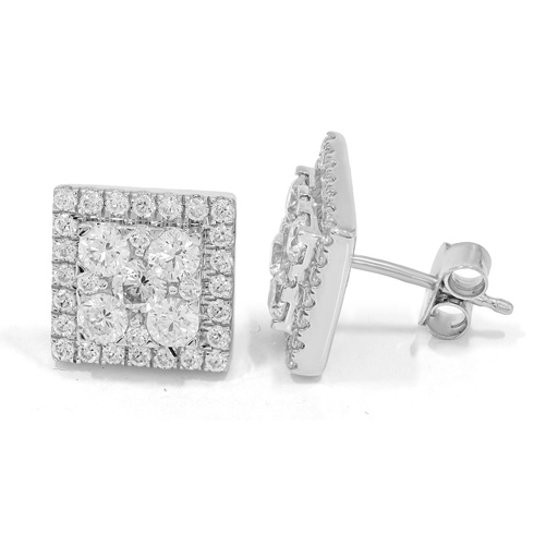 Round Diamond Flower Design Stud Earrings 
