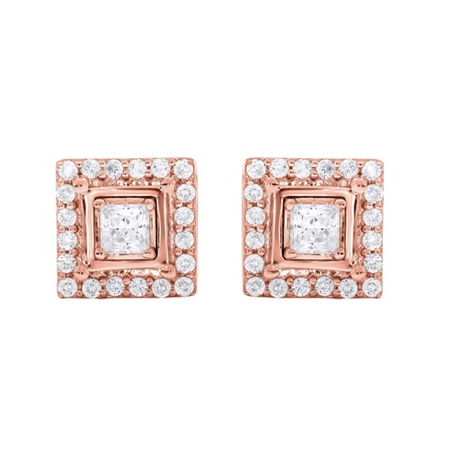  Round And Princess Diamond Prong Set Stud Earrings