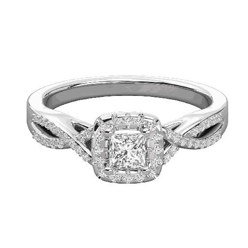 Princess Diamond Twisted Shank Cluster Square Halo Engagement Ring 