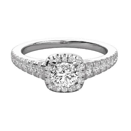  Round Diamond Square Halo Engagement Ring 