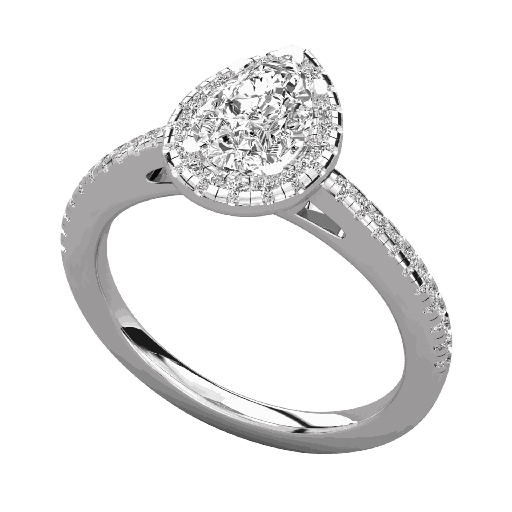  Round And Pear Diamond Halo Engagement Ring