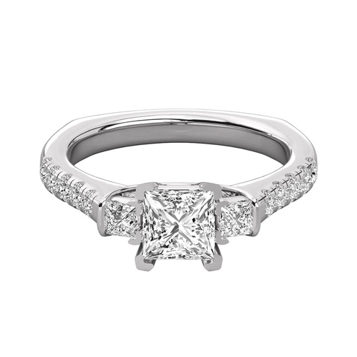 Round Diamond And Princess Cut Diamond 3 Stone Engagement Ring 