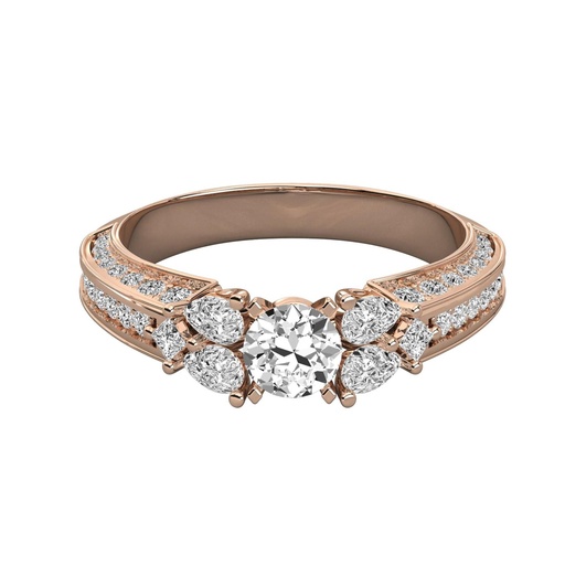 Round And Pear And Princess Cut Diamond Engagement Ring 