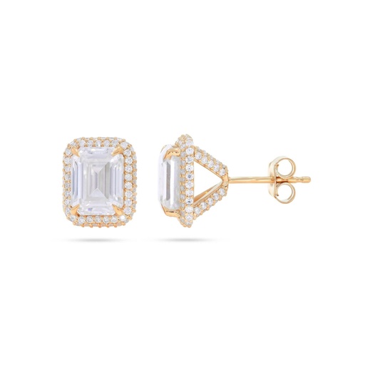  Emerald Cut & Round Diamond Halo Stud Earrings For Her