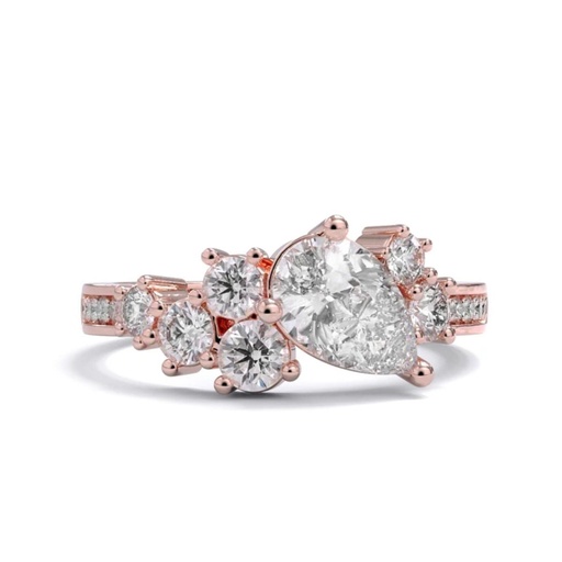  Pear And Round Shape Moissanite Cluster Ring 