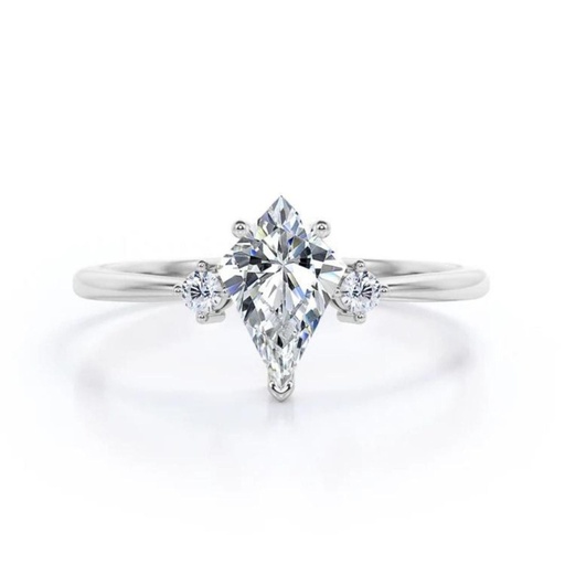  Kite & Round Shape Moissanite Three Stone Ring 