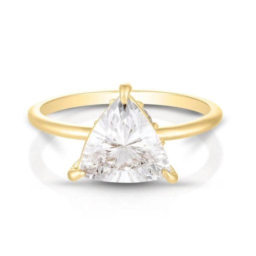 1.50 Carat Trillion Cut Hidden Halo Moissanite Ring in Yellow Gold