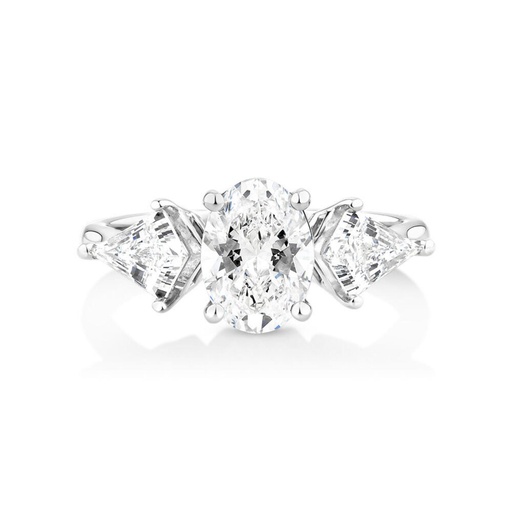  Oval Shape Three Stone Moissanite Ring in White Gold