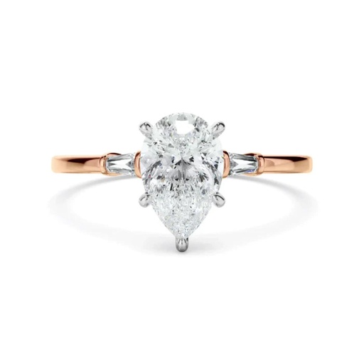  Pear and Baguette Cut Three Stone Moissanite Ring 