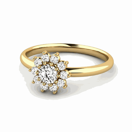 Round Shape Halo Floral Engagement Ring For Women