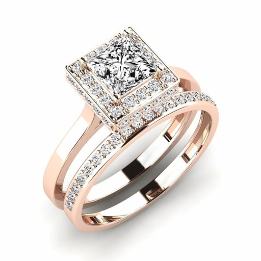  Princess Shape Halo Bridal Set Ring For Women