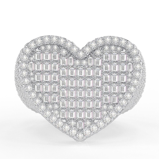 Hip Hop Heart shaped buguette and round tiney moissanite diamond men's ring