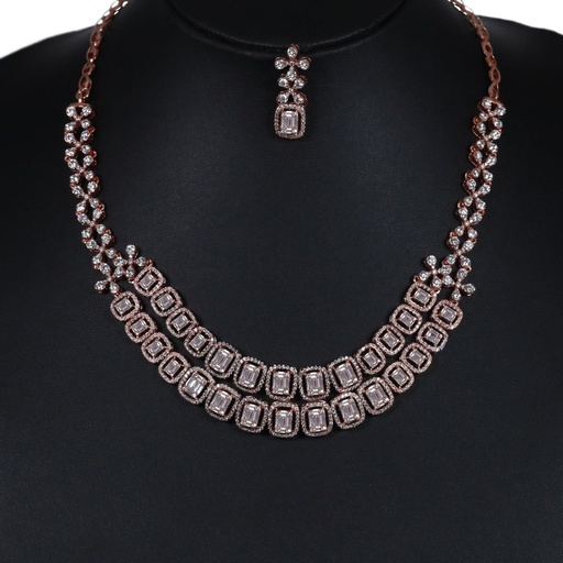 Elevate your neckline accessory in 14 kt rose gold lab grown baguette and round cut diamond necklace