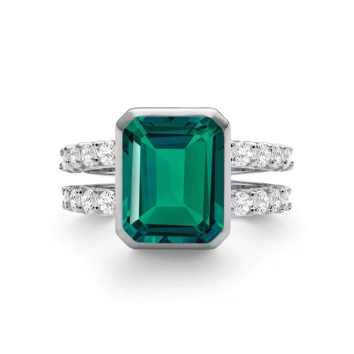 Emerald Cut Bezel Setting Double Band Ring