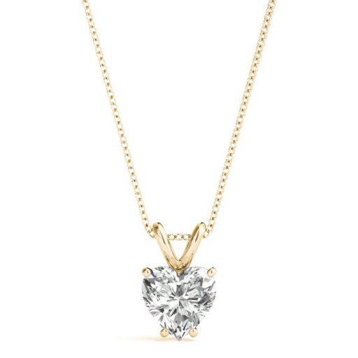 2 Carat Heart Shaped 4 Prong Set Solitaire Lab Diamond Pendant in Yellow Gold