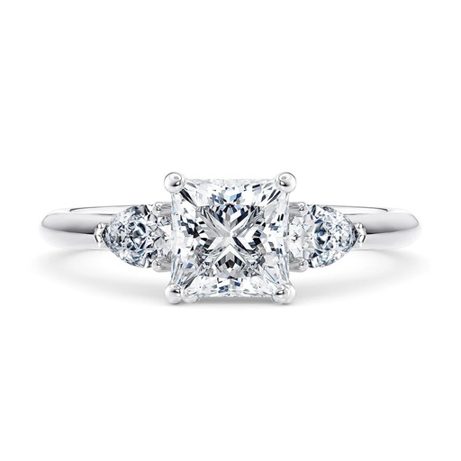 Princess And Pear Cut Three Stone Lab Diamond Engagement Ring In White Gold