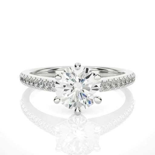 Round Cut 6 Prong Set Solitaire With Accent Lab Diamond Ring In White Gold